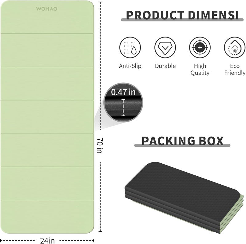 wohao 7-Fold Yoga Mat 70"x24" - 1/2 Inch Thick Folding Exercise Mat, Compact Non-Slip TPE Mat for Travel, Storage, Yoga & Home Gym, Lightweight & Portable - Image 3